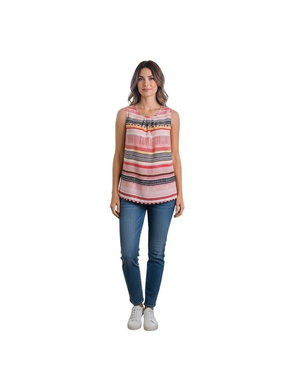 Christopher & Banks Colorful Sleeveless Lightweight Striped Blouse Sz L